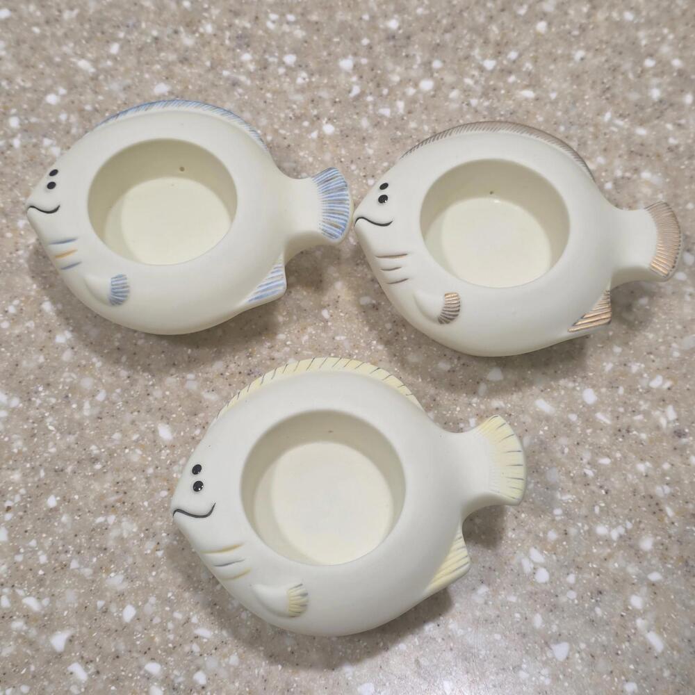 PartyLite Aqua Pals Floating Fish Tealight Candle Holders P7144 Set Of 3 Vtg NIB